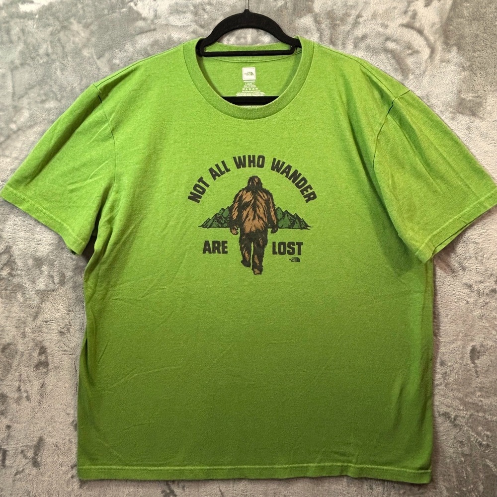 The North Face Mens XL Green Bigfoot Not All Who Wander Are Lost Graphic T-Shirt